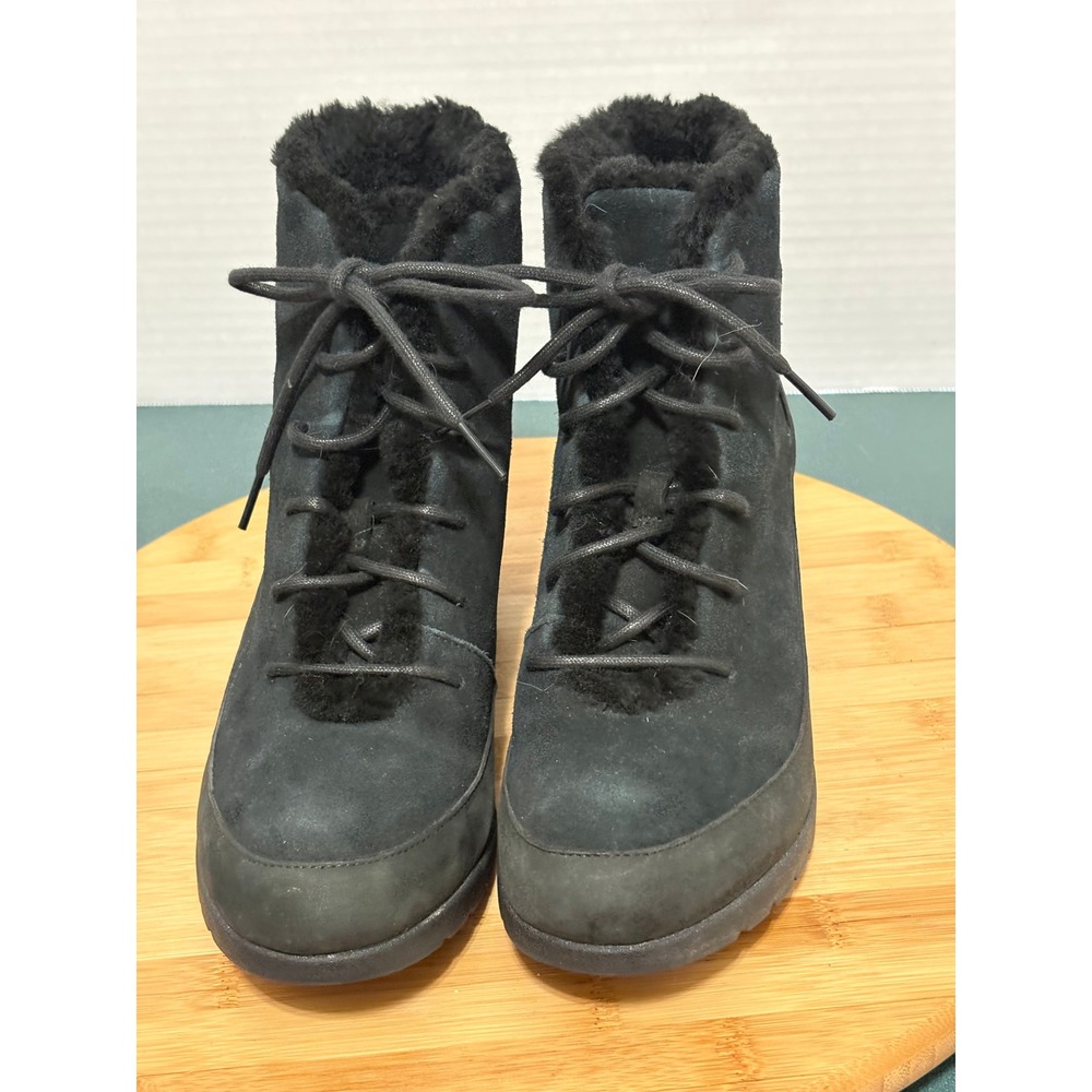 UGG Lakesider‎ Zip Puff Black Waterproof Suede Wedge Boots 1103822 Womens 10